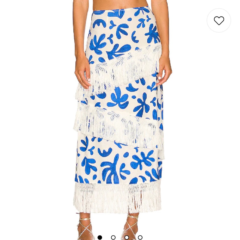 WeWoreWhat Linen Fringe Skirt in Off White Multi